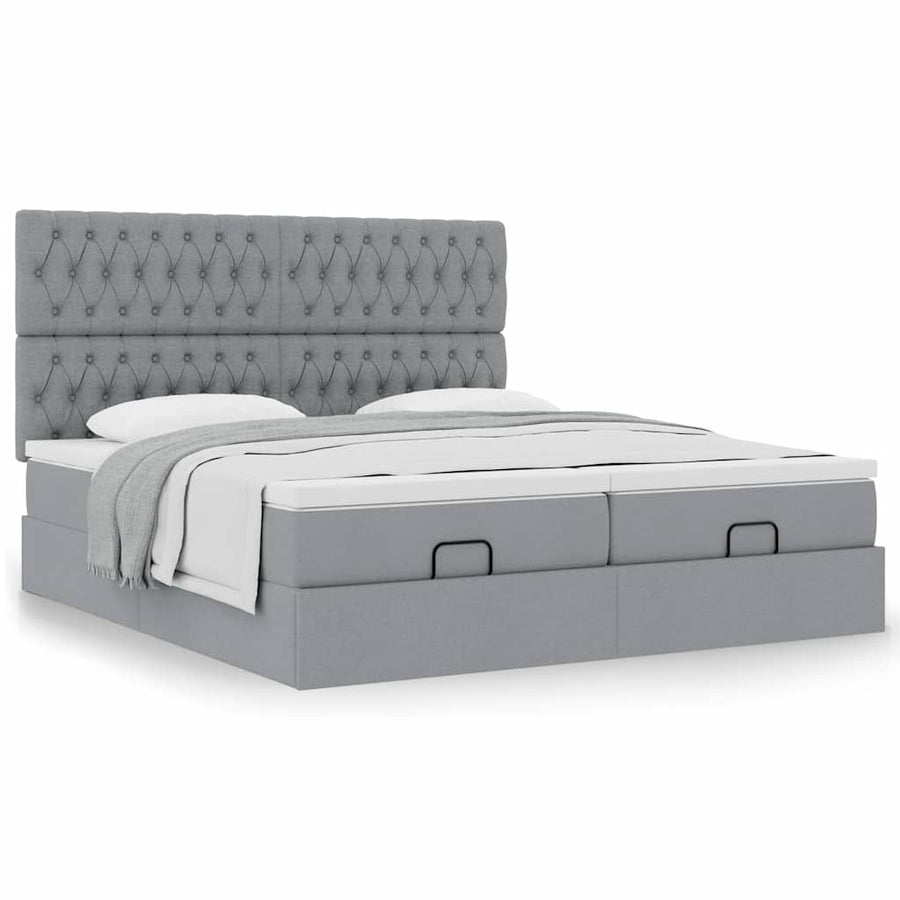 Ottoman bed met matrassen 200x200cm stof lichtgrijs