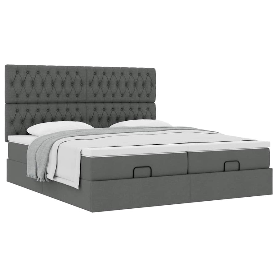 Ottoman bed met matrassen 200x200cm stof donkergrijs