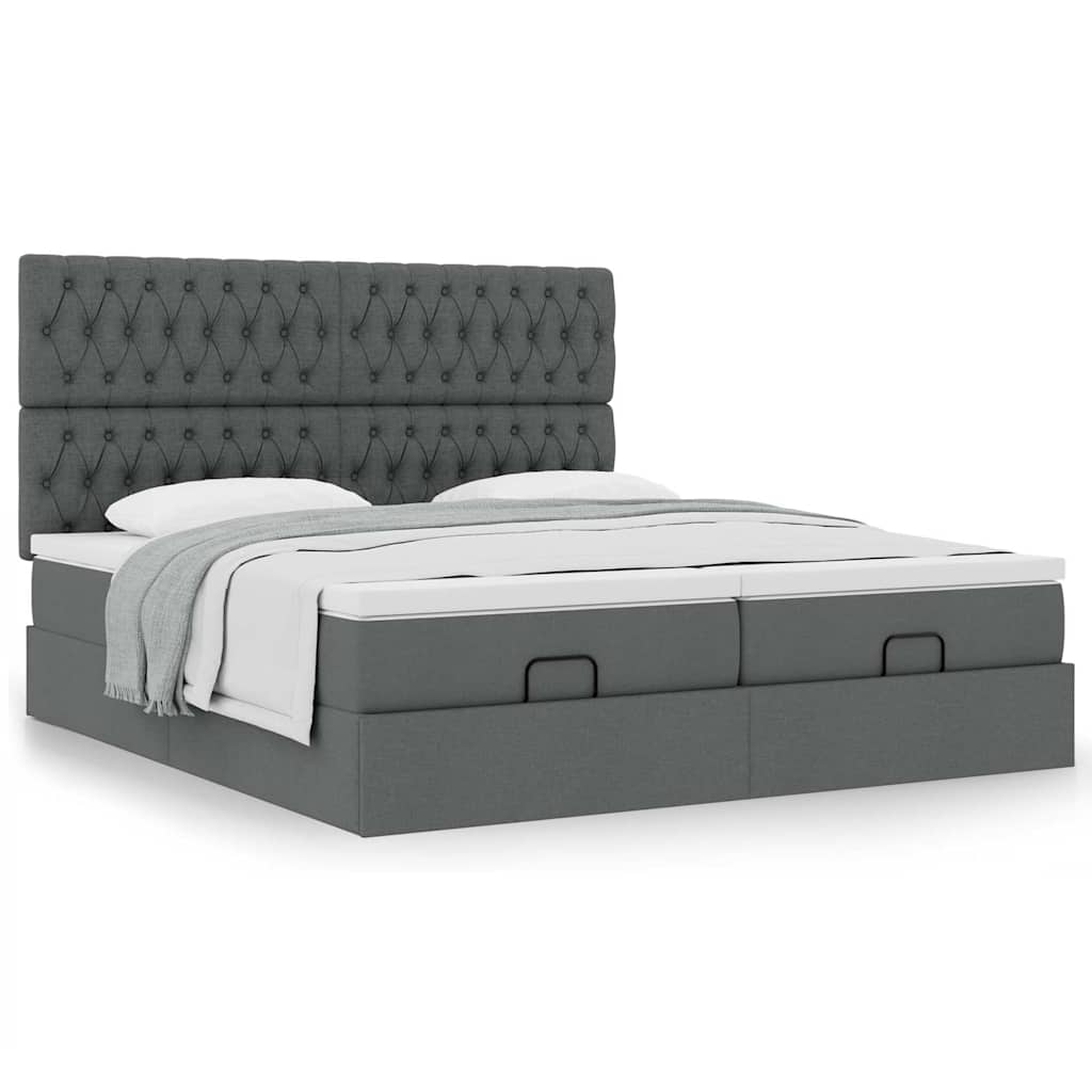 Ottoman bed met matrassen 200x200cm stof donkergrijs