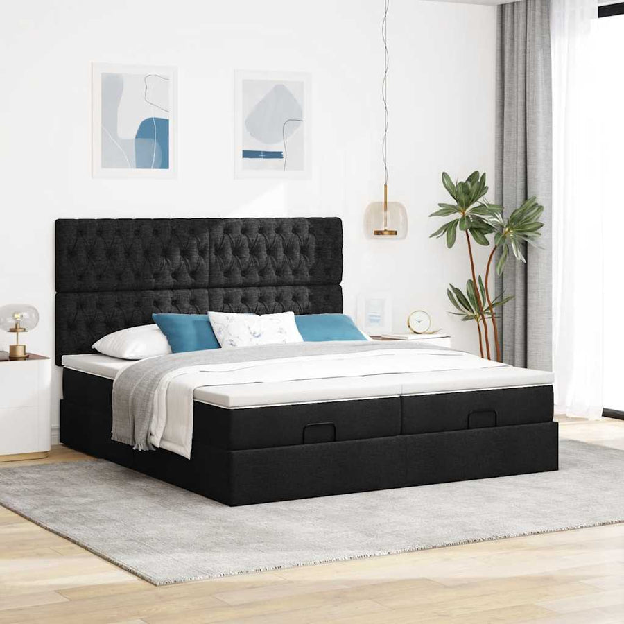 Ottoman bed met matrassen 200x200cm stof zwart