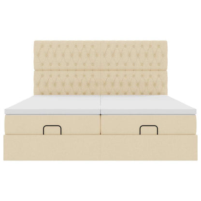 Ottoman bed met matrassen 200x200cm stof crèmekleurig