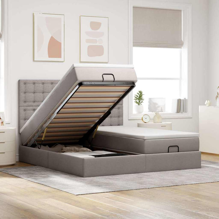 Ottoman bed met matrassen 160x200cm stof taupe