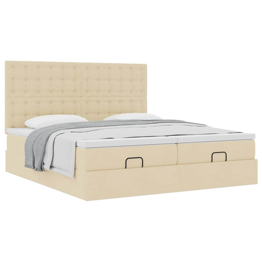 Ottoman bed met matrassen 160x200cm stof crèmekleurig