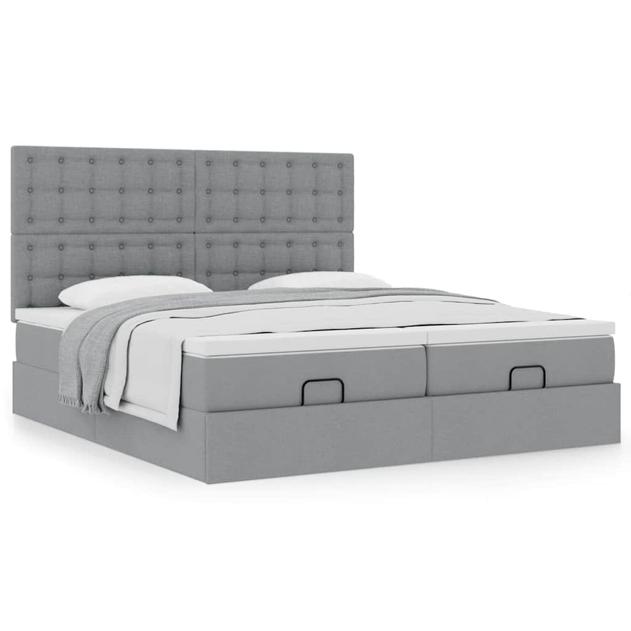Ottoman bed met matrassen 180x200cm stof lichtgrijs