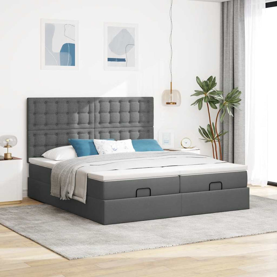 Ottoman bed met matrassen 180x200cm stof donkergrijs