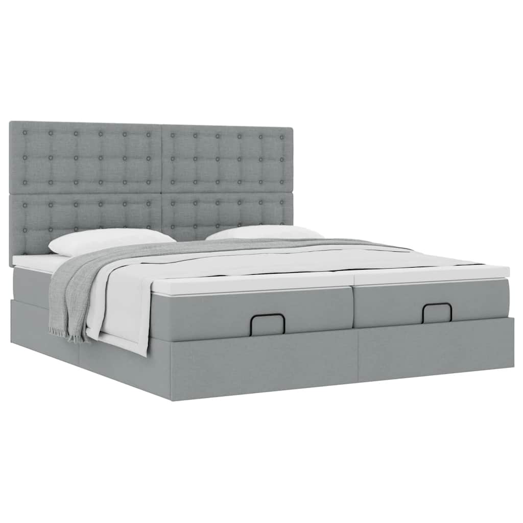 Ottoman bed met matrassen 200x200cm stof lichtgrijs