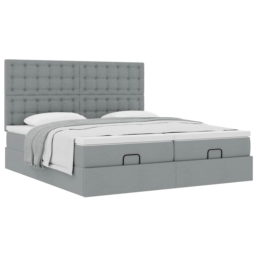 Ottoman bed met matrassen 200x200cm stof lichtgrijs