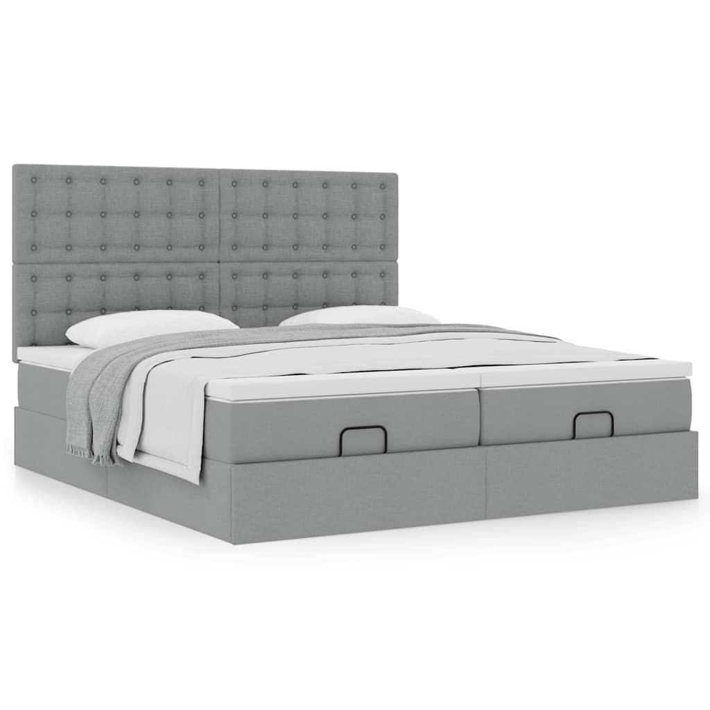 Ottoman bed met matrassen 200x200cm stof lichtgrijs