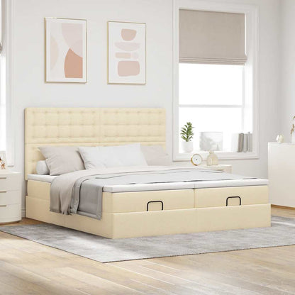 Ottoman bed met matrassen 200x200cm stof crèmekleurig