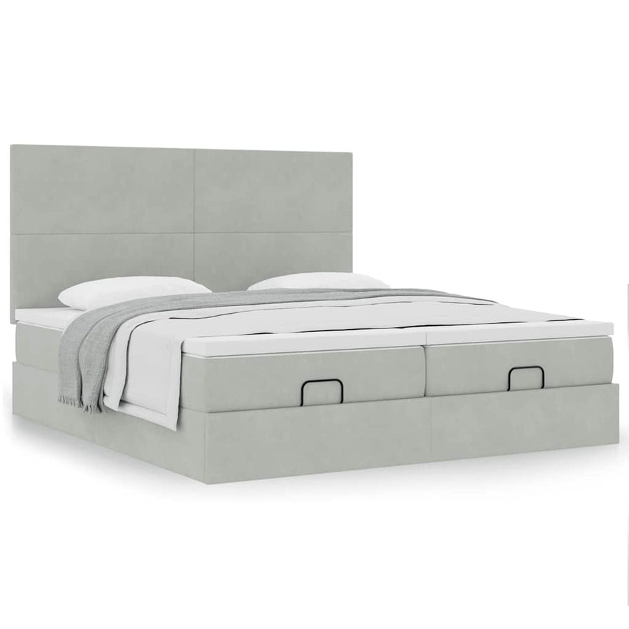 Ottoman bed met matrassen 160x200cm fluweel lichtgrijs