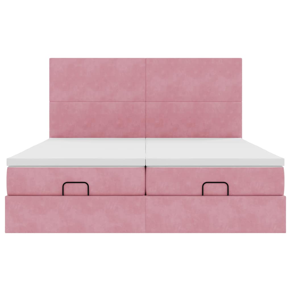 Ottoman bed met matrassen 160x200cm fluweel roze