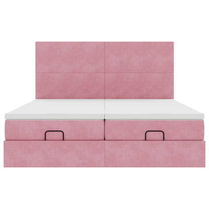 Ottoman bed met matrassen 160x200cm fluweel roze