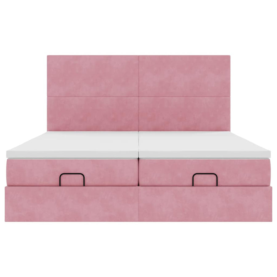 Ottoman bed met matrassen 160x200cm fluweel roze