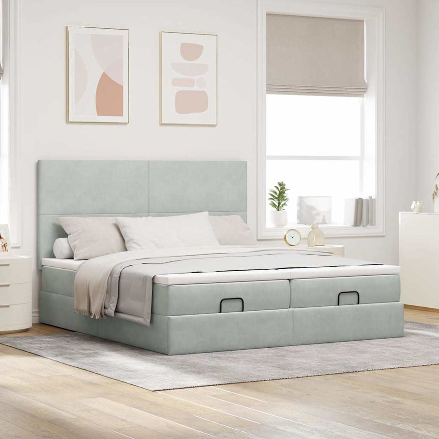 Ottoman bed met matrassen 180x200cm fluweel lichtgrijs