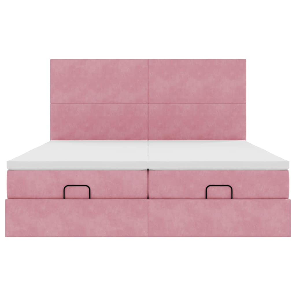 Ottoman bed met matrassen 180x200cm fluweel roze
