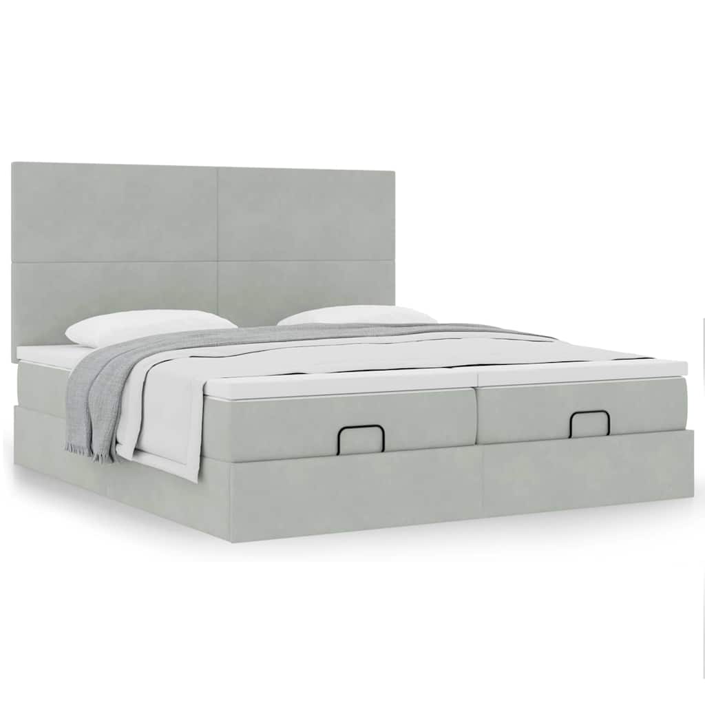 Ottoman bed met matrassen 200x200cm fluweel lichtgrijs