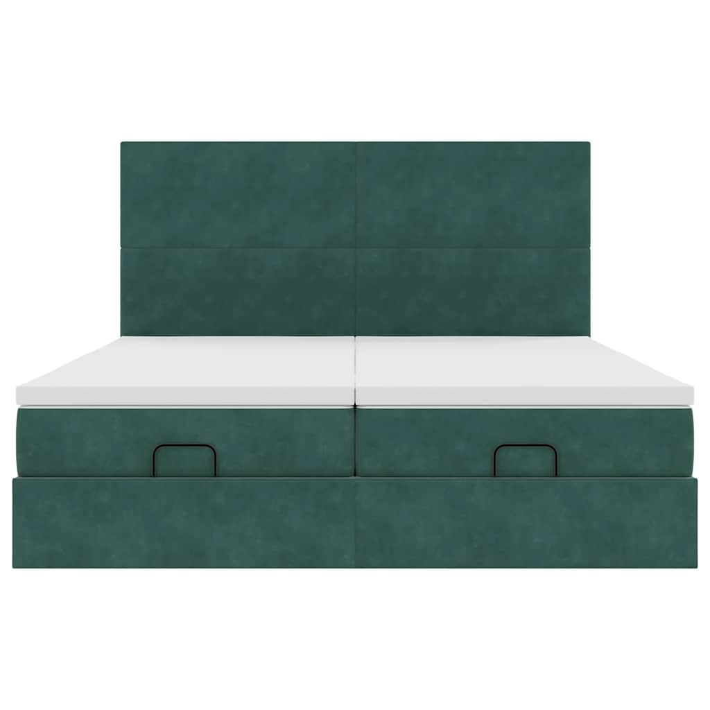 Ottoman bed met matrassen 200x200cm fluweel donkergroen