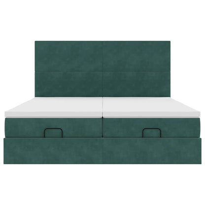 Ottoman bed met matrassen 200x200cm fluweel donkergroen