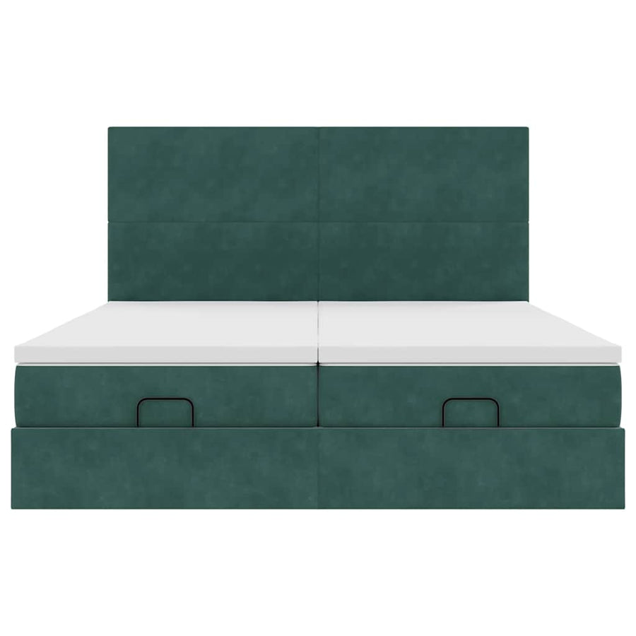 Ottoman bed met matrassen 200x200cm fluweel donkergroen