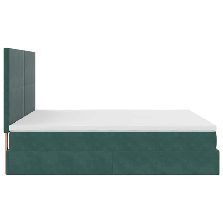 Ottoman bed met matrassen 200x200cm fluweel donkergroen
