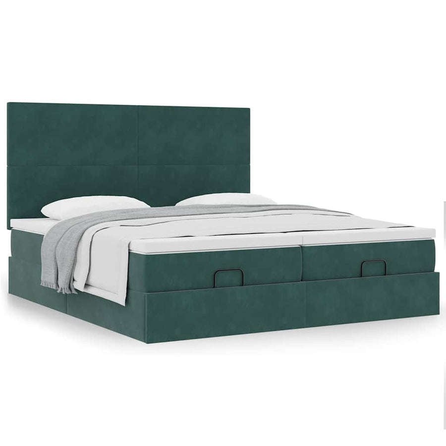Ottoman bed met matrassen 200x200cm fluweel donkergroen
