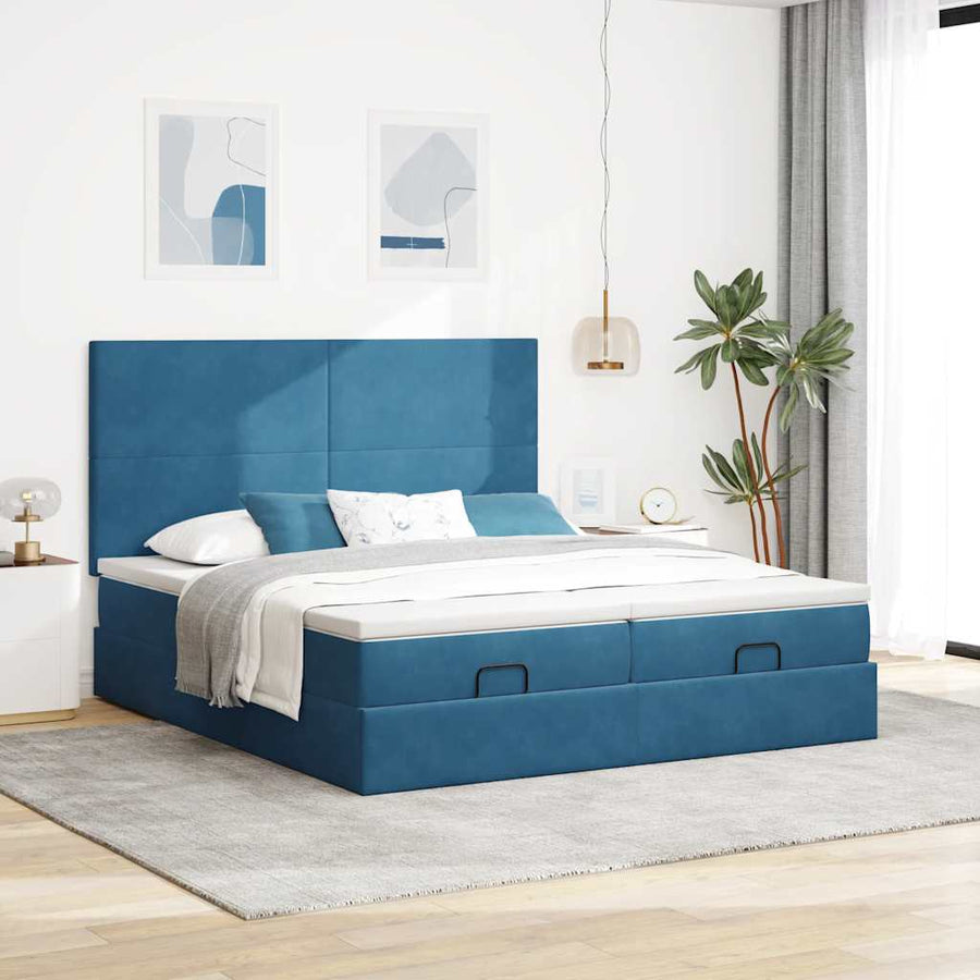 Ottoman bed met matrassen 200x200cm fluweel donkerblauw