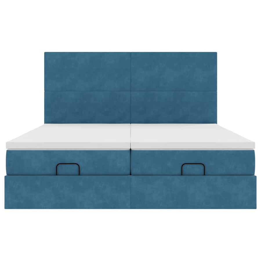 Ottoman bed met matrassen 200x200cm fluweel donkerblauw