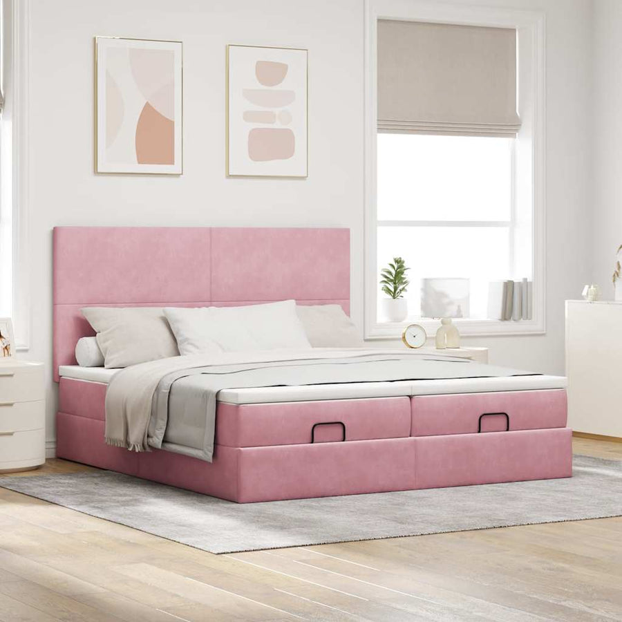 Ottoman bed met matrassen 200x200cm fluweel roze