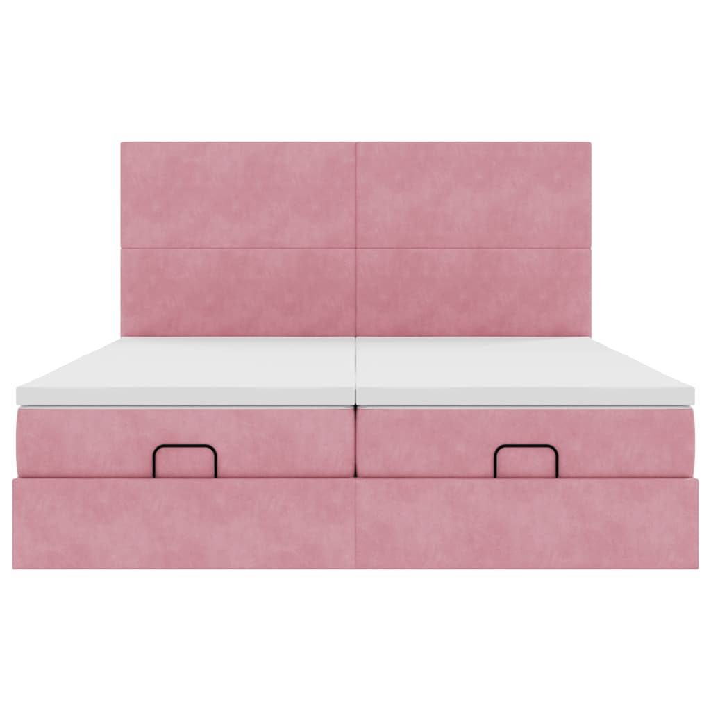 Ottoman bed met matrassen 200x200cm fluweel roze