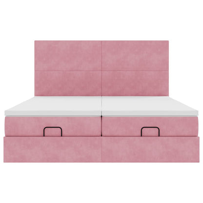 Ottoman bed met matrassen 200x200cm fluweel roze