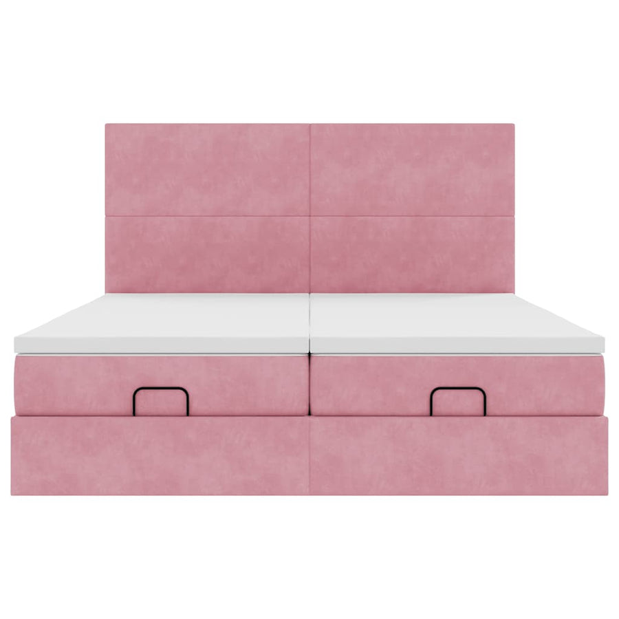 Ottoman bed met matrassen 200x200cm fluweel roze