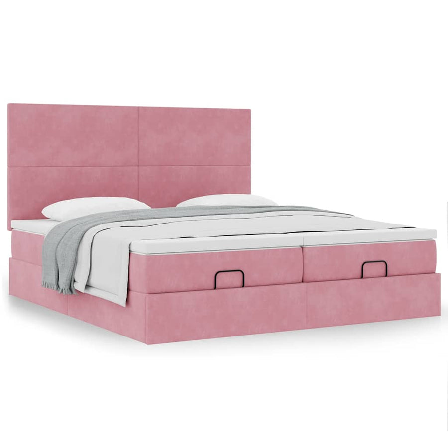 Ottoman bed met matrassen 200x200cm fluweel roze