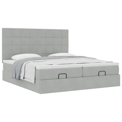 Ottoman bed met matrassen 160x200cm fluweel lichtgrijs