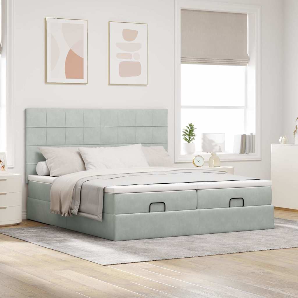 Ottoman bed met matrassen 160x200cm fluweel lichtgrijs