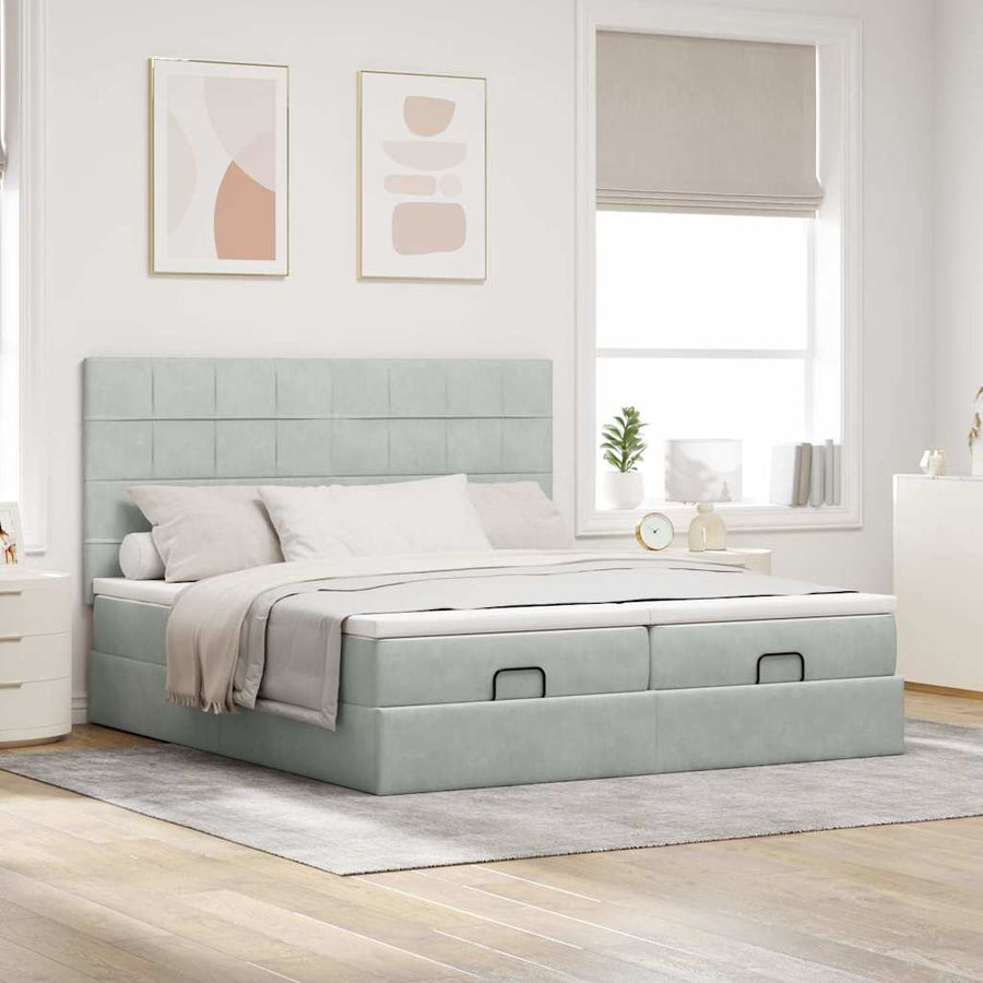 Ottoman bed met matrassen 160x200cm fluweel lichtgrijs