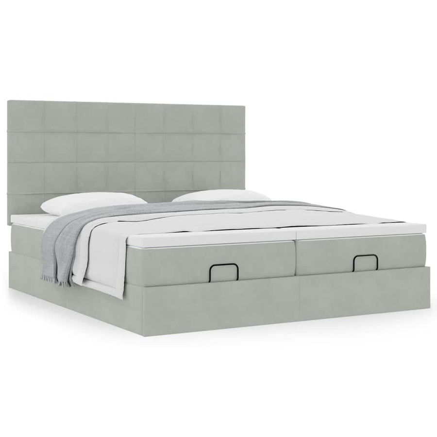 Ottoman bed met matrassen 160x200cm fluweel lichtgrijs