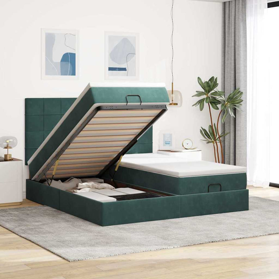 Ottoman bed met matrassen 160x200cm fluweel donkergroen