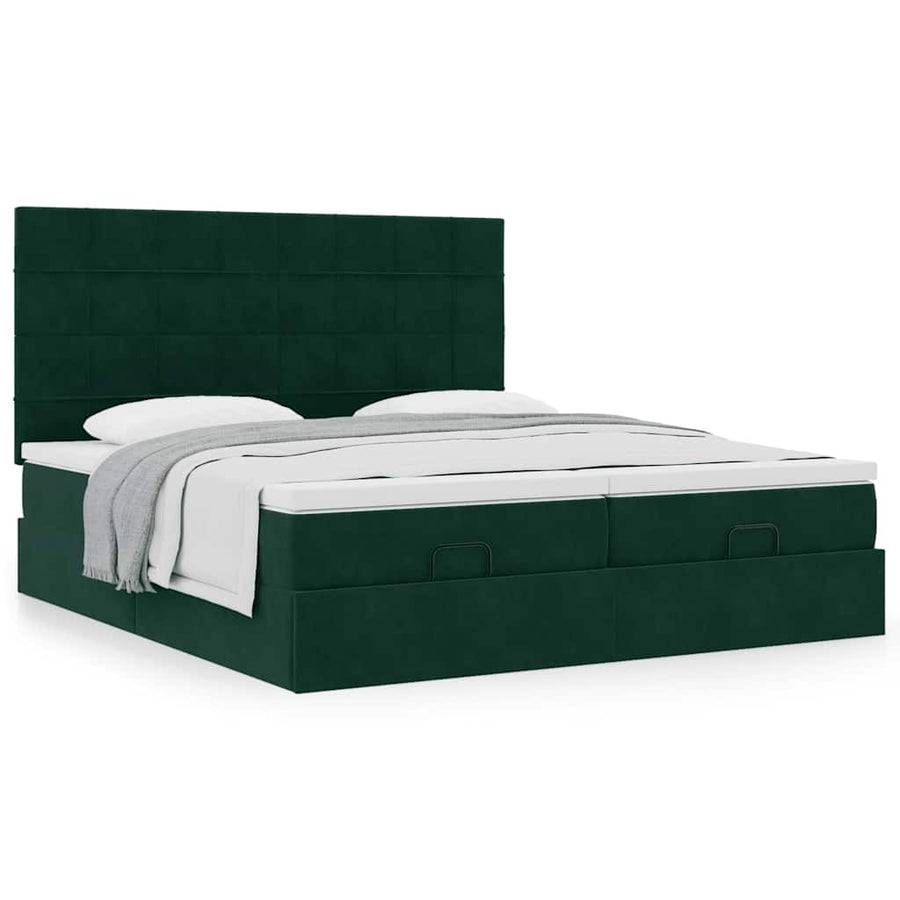 Ottoman bed met matrassen 160x200cm fluweel donkergroen