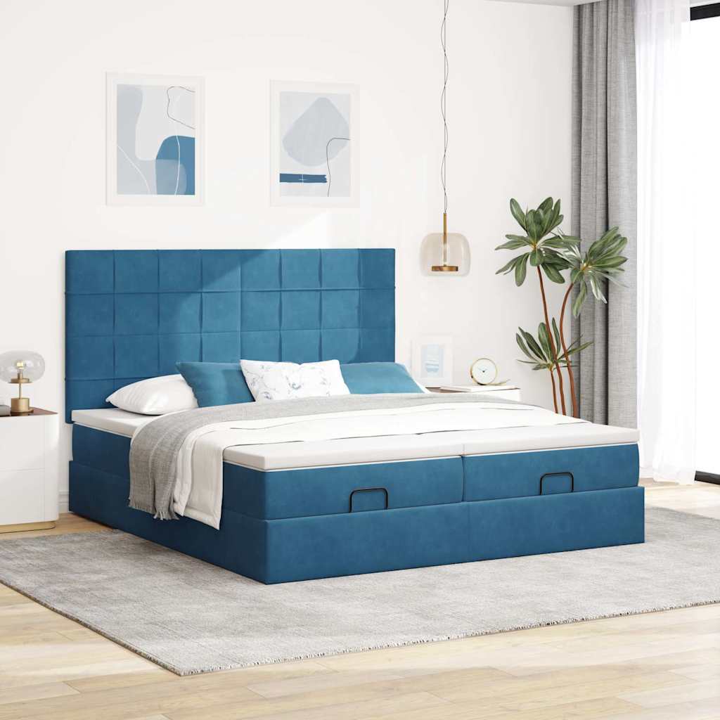 Ottoman bed met matrassen 160x200cm fluweel donkerblauw