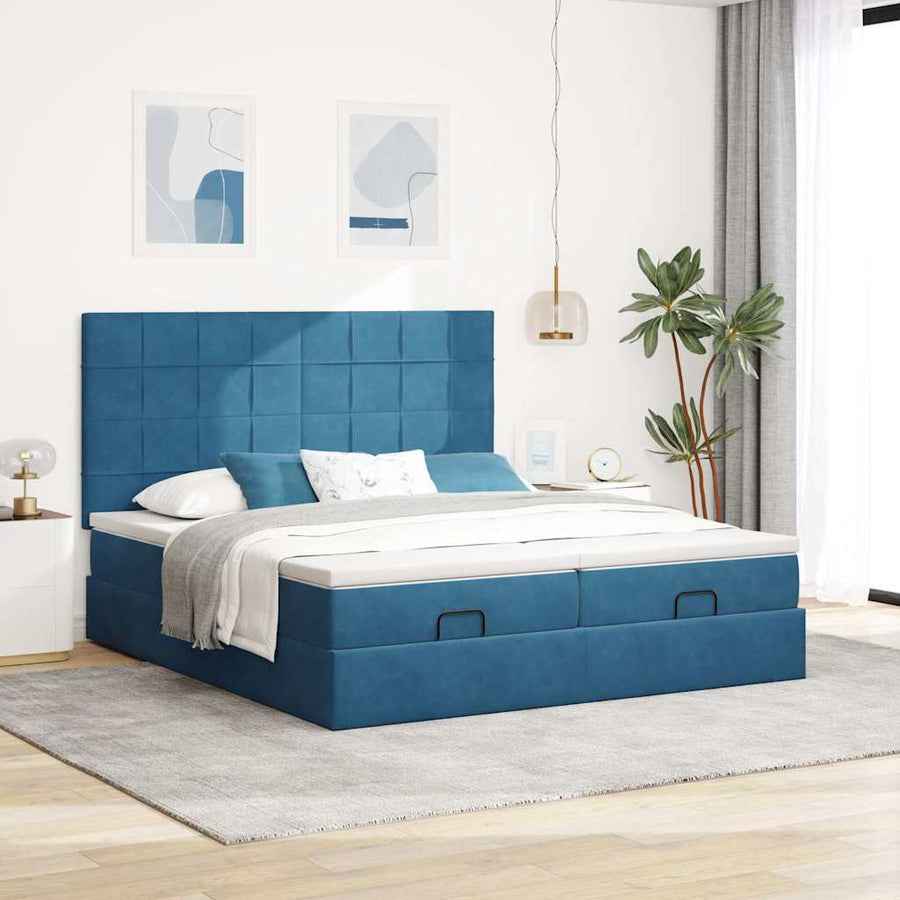 Ottoman bed met matrassen 160x200cm fluweel donkerblauw