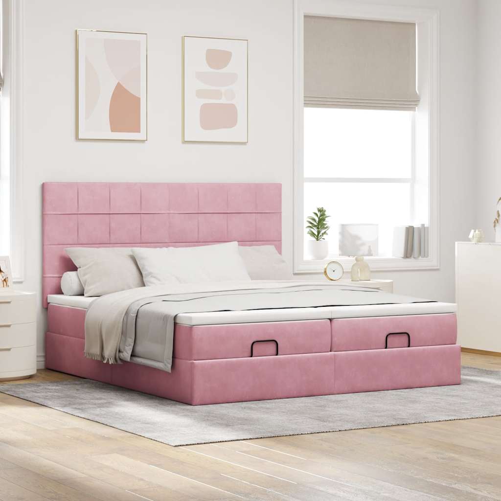 Ottoman bed met matrassen 160x200cm fluweel roze