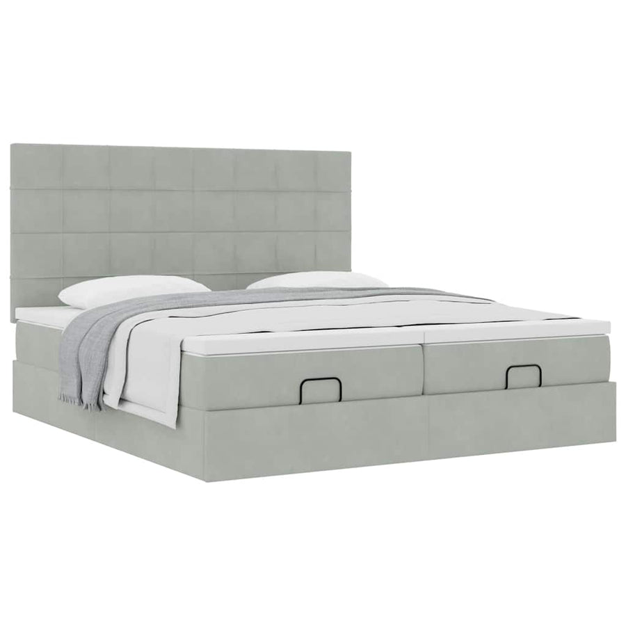 Ottoman bed met matrassen 180x200cm fluweel lichtgrijs