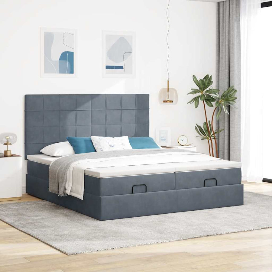 Ottoman bed met matrassen 180x200cm fluweel donkergrijs