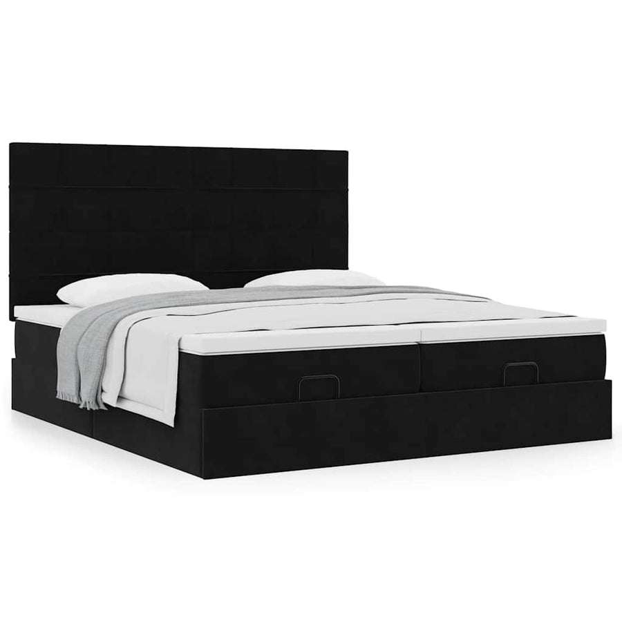 Ottoman Bed Met Matrassen 180X200Cm Fluweel 180 x 200 cm Zwart