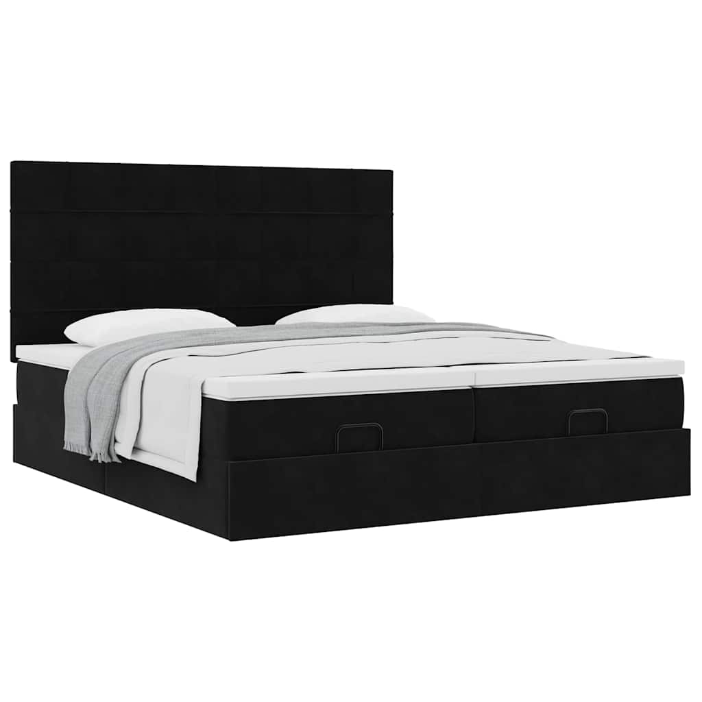 Ottoman Bed Met Matrassen 180X200Cm Fluweel 180 x 200 cm Zwart