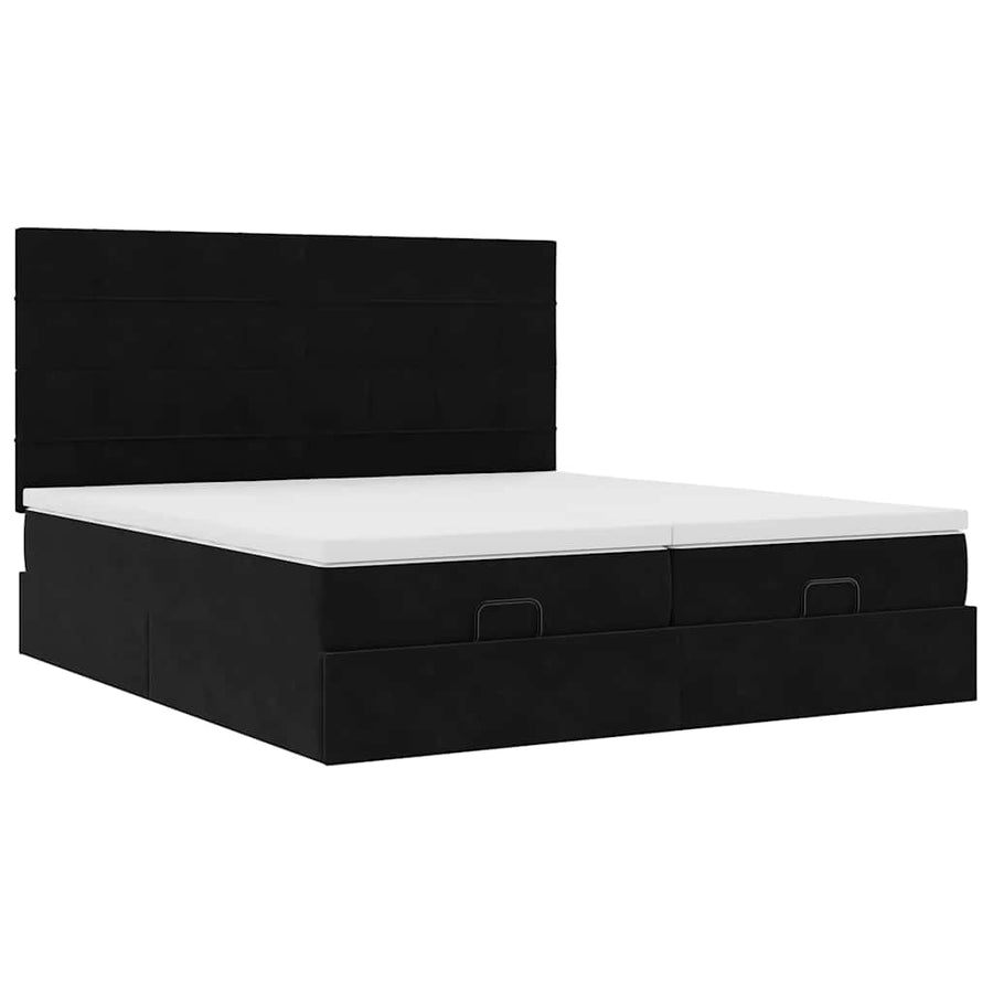Ottoman Bed Met Matrassen 180X200Cm Fluweel 180 x 200 cm Zwart
