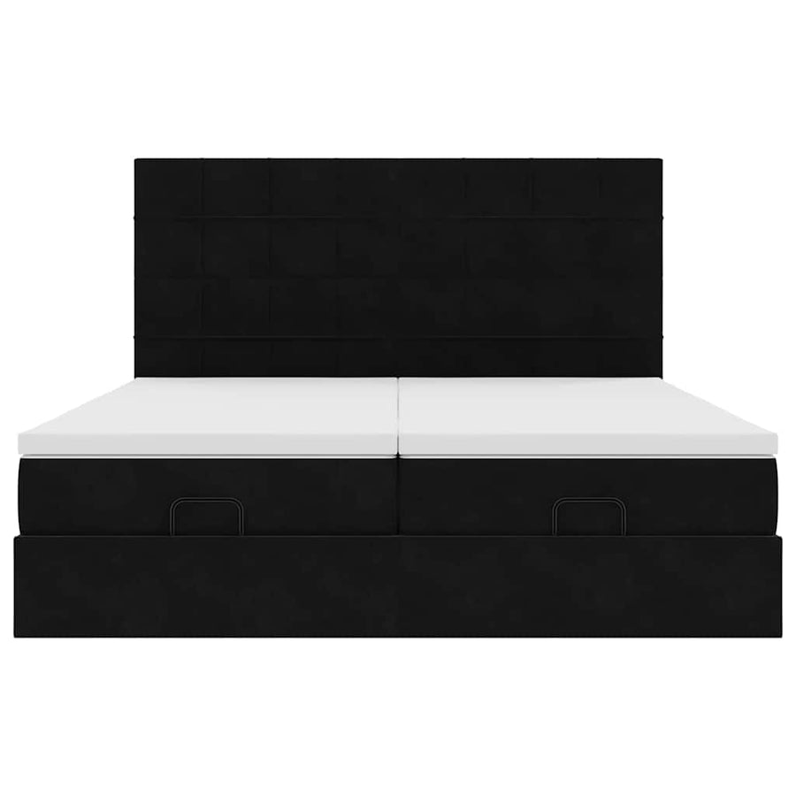 Ottoman Bed Met Matrassen 180X200Cm Fluweel 180 x 200 cm Zwart