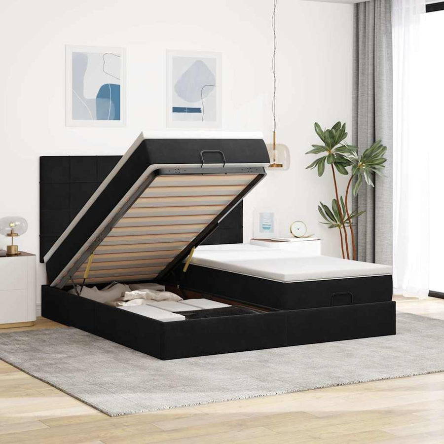 Ottoman Bed Met Matrassen 180X200Cm Fluweel 180 x 200 cm Zwart