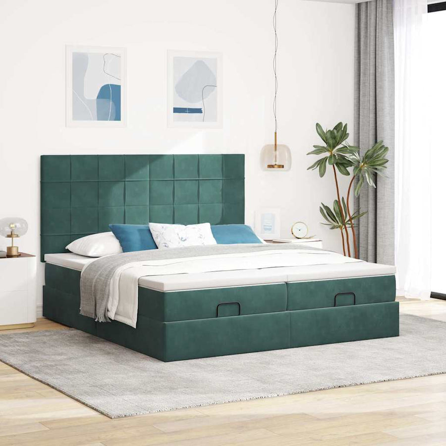 Ottoman bed met matrassen 180x200cm fluweel donkergroen