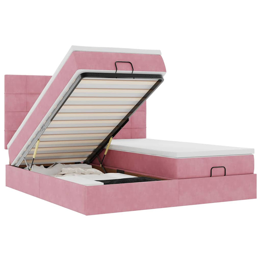 Ottoman Bed Met Matrassen 180X200Cm Fluweel 180 x 200 cm Roze